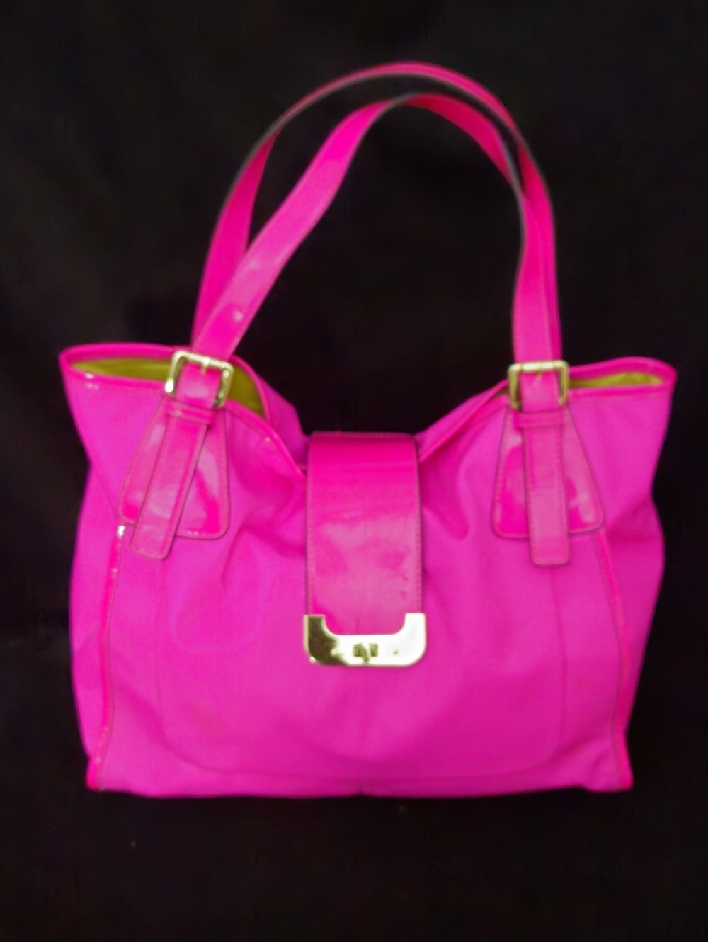 Kate Landry Hot Pink-Fuchsia Vinyl w/Patent Trim Shoulder/Tote Bag